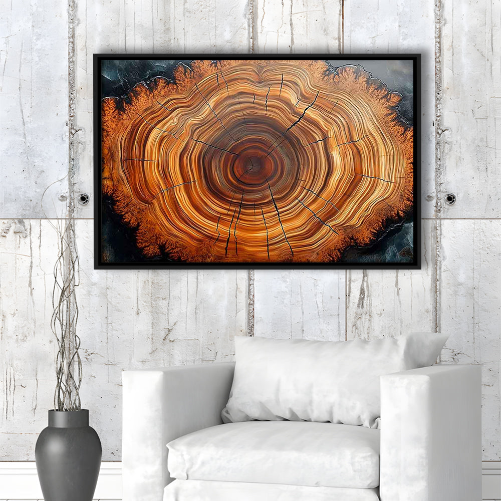 Nordic Tree Ring Abstract Art,Tree Rings Canvas Print, Framed Cavas Print, Floating Frame