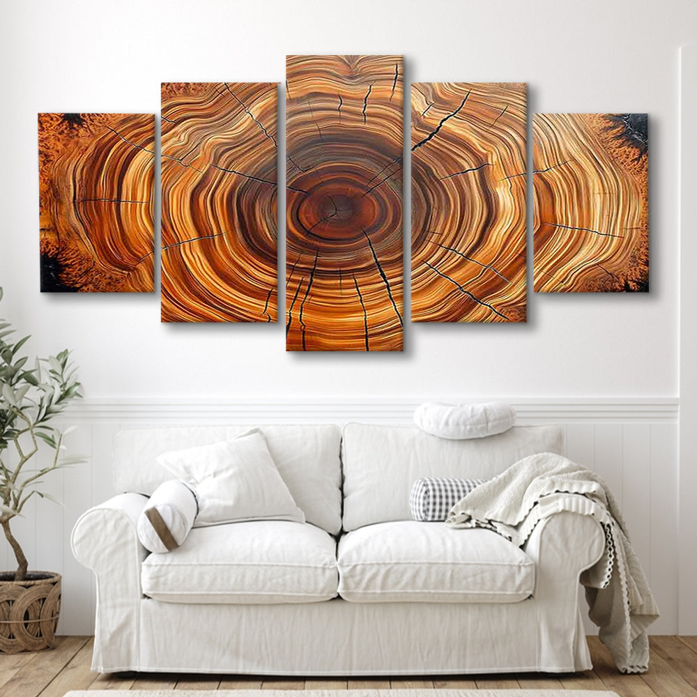 Nordic Tree Ring Abstract Art,Tree Rings Canvas Print,Great Design for Home Decor, 5 Piece Large Cavas Print Wall Art