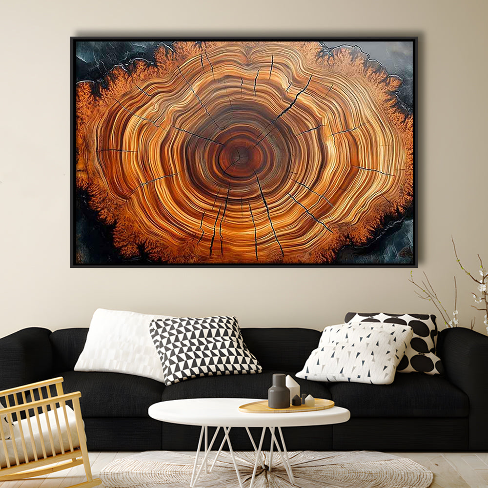 Nordic Tree Ring Abstract Art,Tree Rings Canvas Print, Framed Cavas Print, Floating Frame