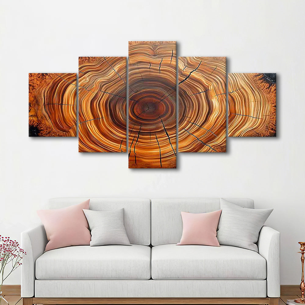 Nordic Tree Ring Abstract Art,Tree Rings Canvas Print,Great Design for Home Decor, 5 Piece Large Cavas Print Wall Art