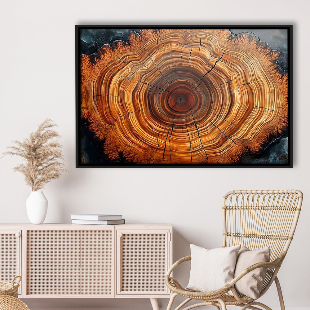 Nordic Tree Ring Abstract Art,Tree Rings Canvas Print, Framed Cavas Print, Floating Frame