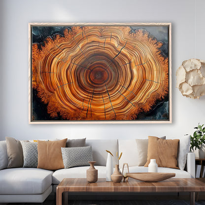 Nordic Tree Ring Abstract Art,Tree Rings Canvas Print, Framed Cavas Print, Floating Frame