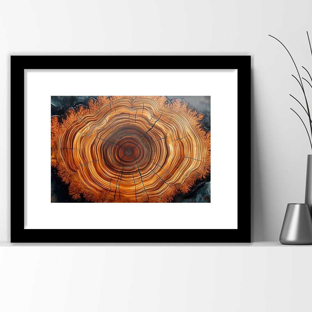 Nordic Tree Ring Abstract Art,Tree Rings Art Print,Great Design For Home Decor, Framed Art Print White Border