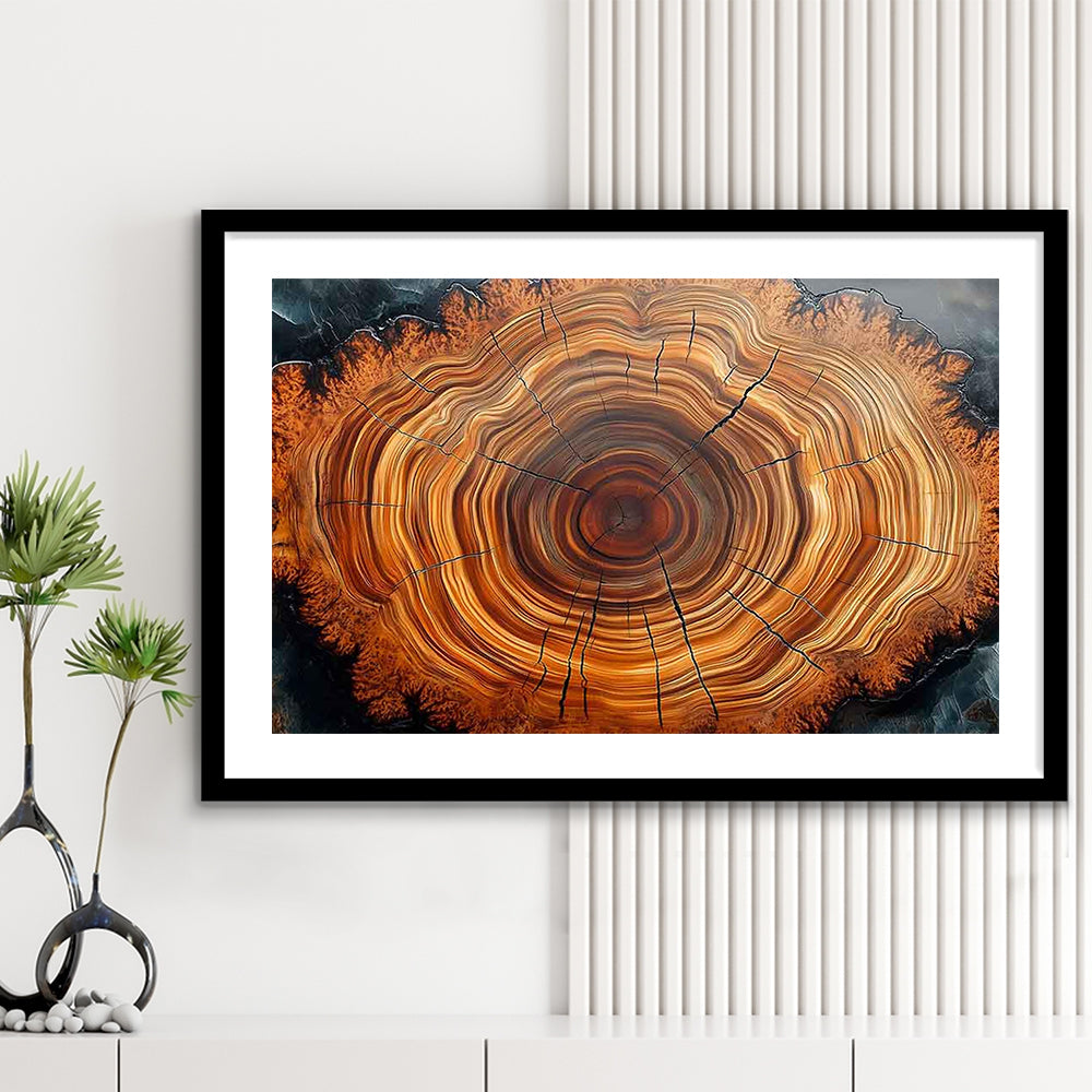 Nordic Tree Ring Abstract Art,Tree Rings Art Print,Great Design For Home Decor, Framed Art Print White Border