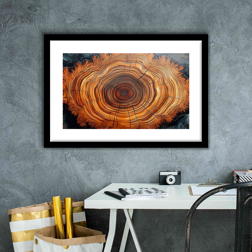 Nordic Tree Ring Abstract Art,Tree Rings Art Print,Great Design For Home Decor, Framed Art Print White Border