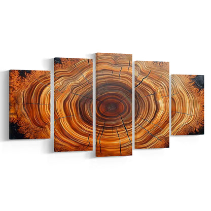Nordic Tree Ring Abstract Art,Tree Rings Canvas Print,Great Design for Home Decor, 5 Piece Large Cavas Print Wall Art