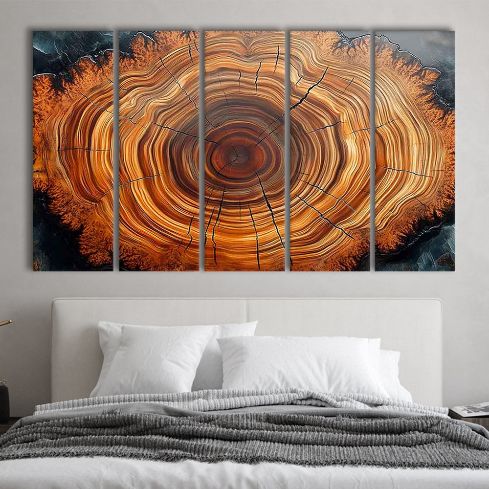 Nordic Tree Ring Abstract Art,Tree Rings Canvas Print, 5 Piece B Extra Large Cavas Print Wall Art Decor