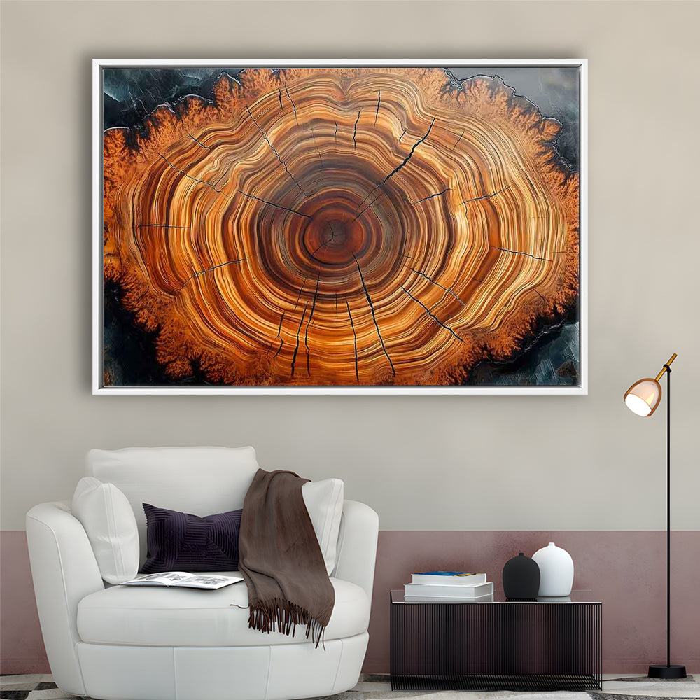 Nordic Tree Ring Abstract Art,Tree Rings Canvas Print, Framed Cavas Print, Floating Frame