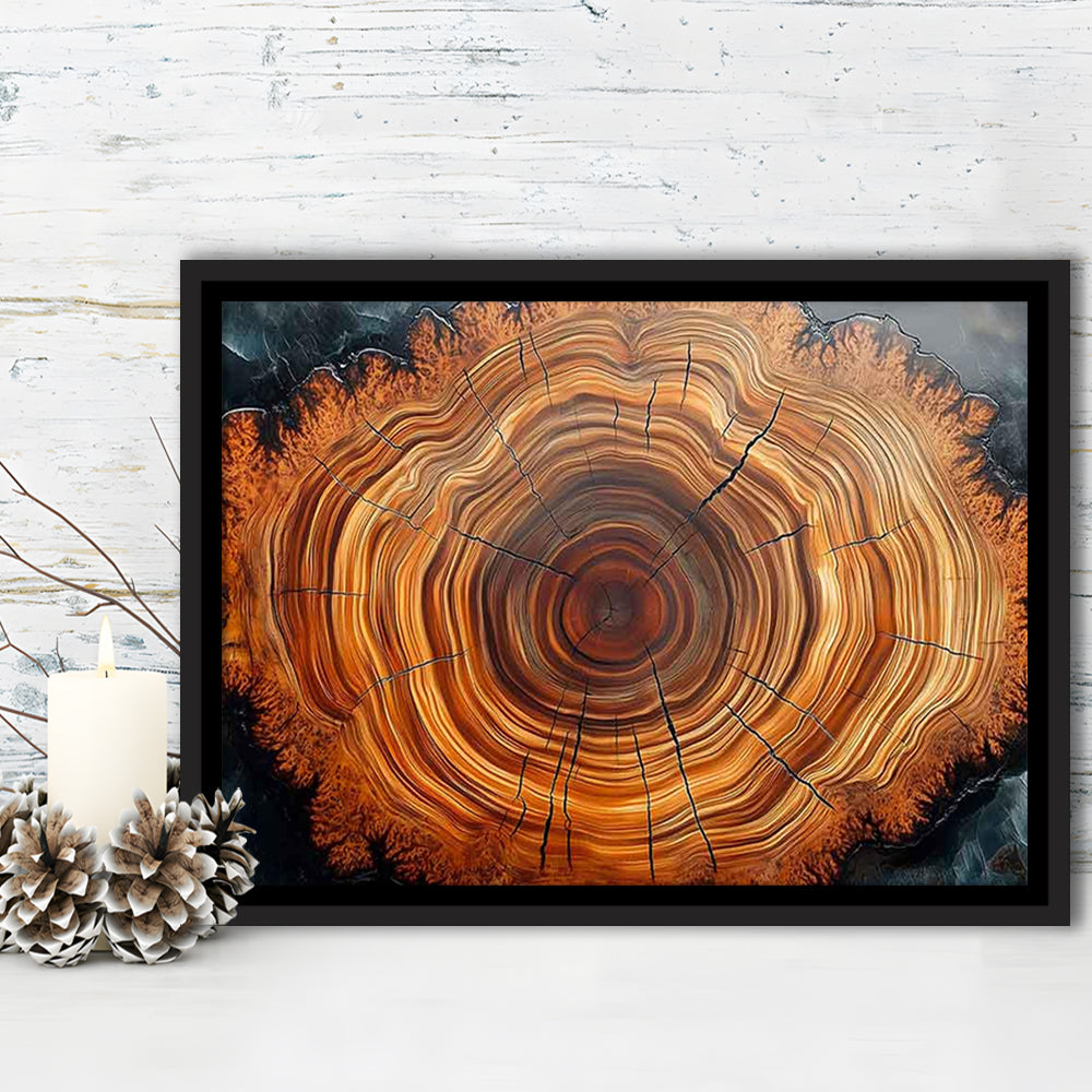 Nordic Tree Ring Abstract Art,Tree Rings Canvas Print, Framed Cavas Print, Floating Frame