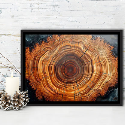 Nordic Tree Ring Abstract Art,Tree Rings Canvas Print, Framed Cavas Print, Floating Frame