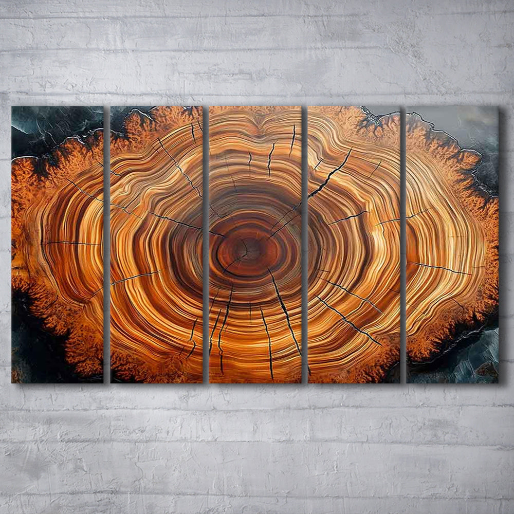 Nordic Tree Ring Abstract Art,Tree Rings Canvas Print, 5 Piece B Extra Large Cavas Print Wall Art Decor