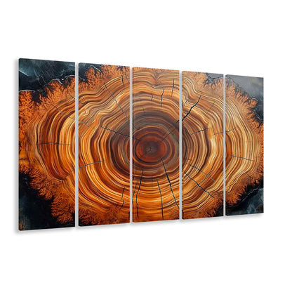 Nordic Tree Ring Abstract Art,Tree Rings Canvas Print, 5 Piece B Extra Large Cavas Print Wall Art Decor