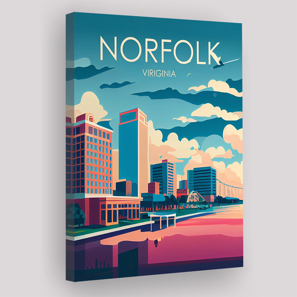Norfolk Virginia Retro Art Print, Norfolk City Wall Art, Canvas Print, Painting Canvas, Living Room Decor