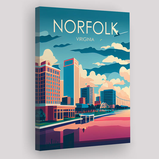 Norfolk Virginia Retro Art Print, Norfolk City Wall Art, Canvas Print, Painting Canvas, Living Room Decor