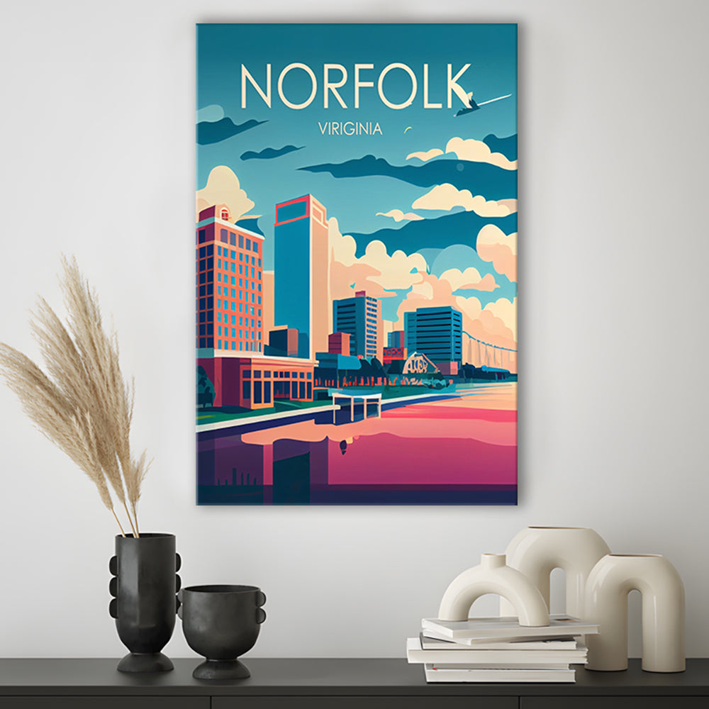Norfolk Virginia Retro Art Print, Norfolk City Wall Art, Canvas Print, Painting Canvas, Living Room Decor