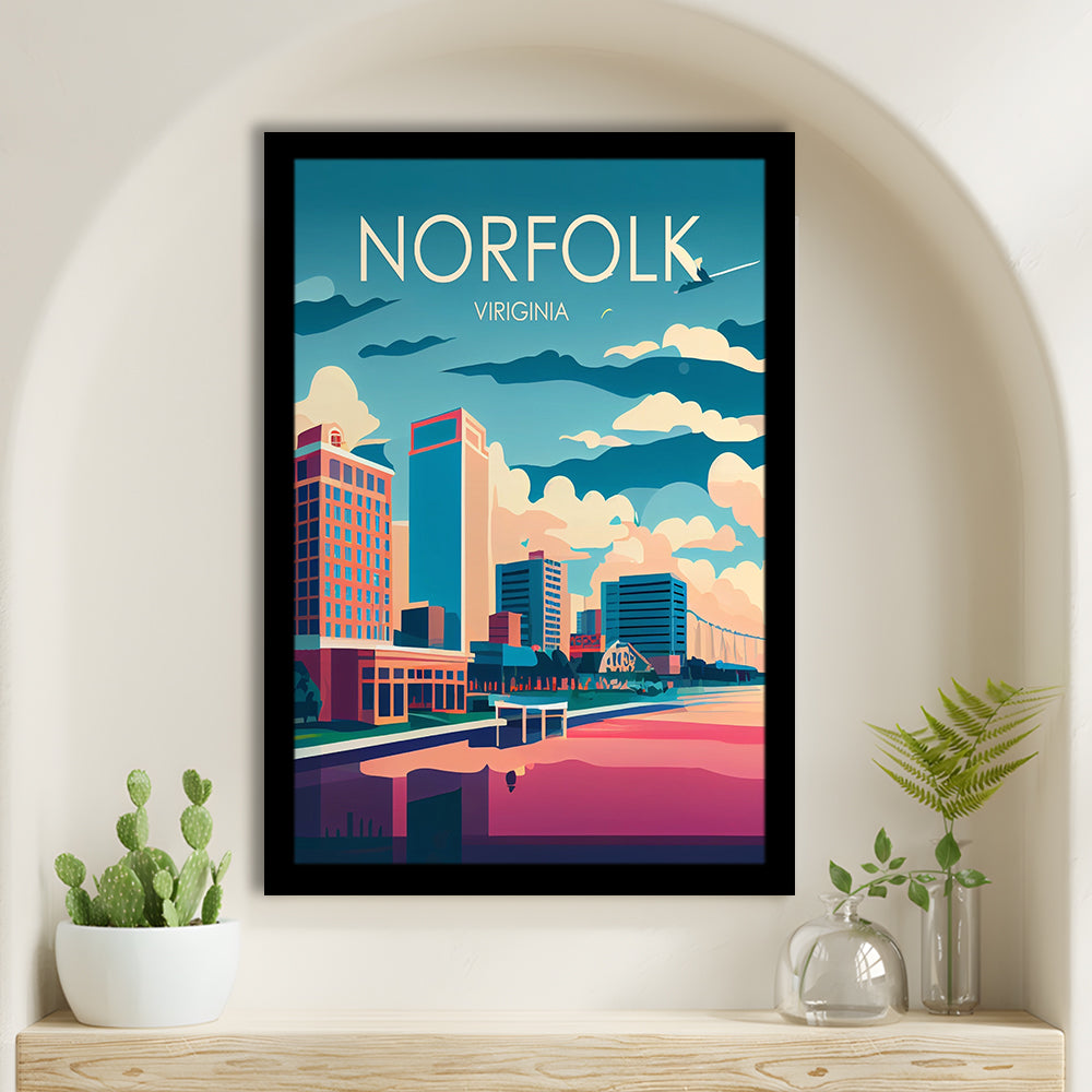 Norfolk Virginia Retro Art Print, Norfolk City Wall Art, Framed Art Print, Picture Framed, Painting Art