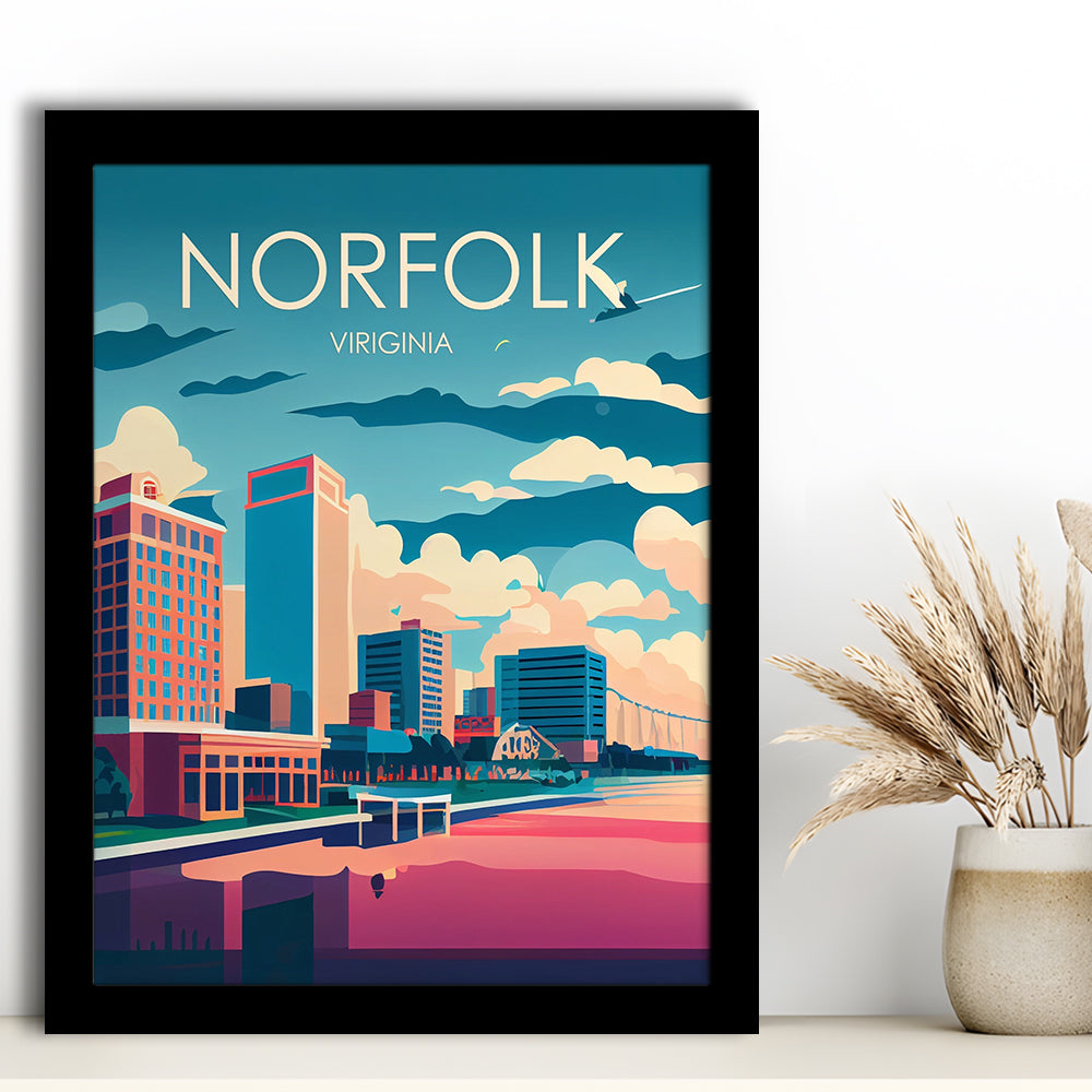 Norfolk Virginia Retro Art Print, Norfolk City Wall Art, Framed Art Print, Picture Framed, Painting Art