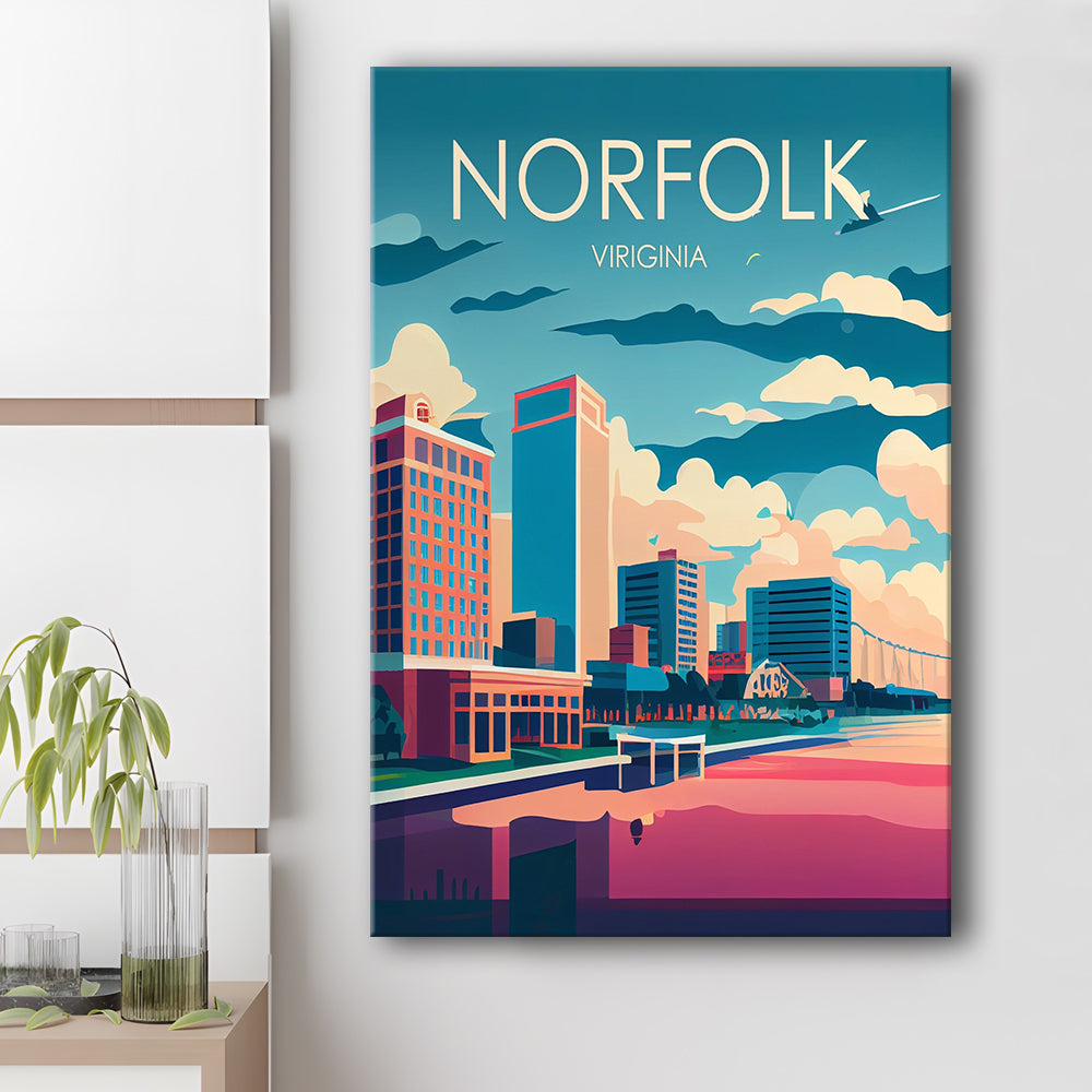 Norfolk Virginia Retro Art Print, Norfolk City Wall Art, Canvas Print, Painting Canvas, Living Room Decor