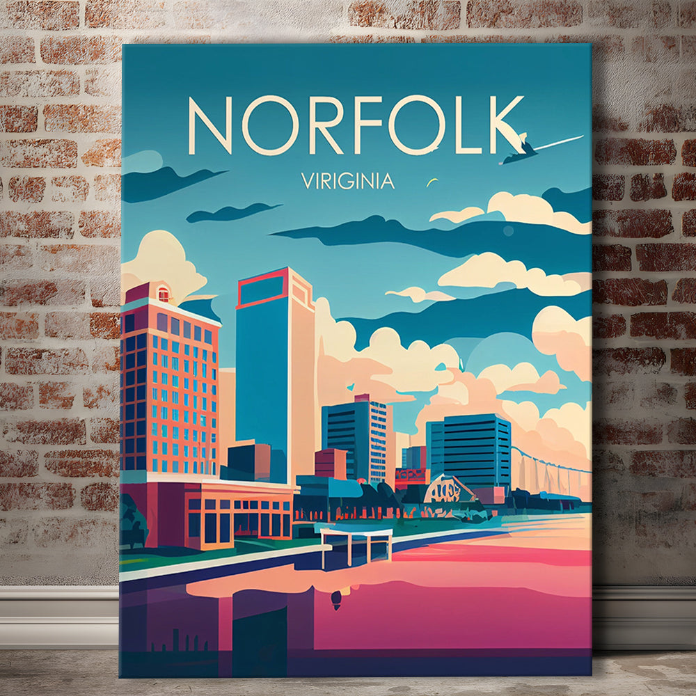 Norfolk Virginia Retro Art Print, Norfolk City Wall Art, Canvas Print, Painting Canvas, Living Room Decor