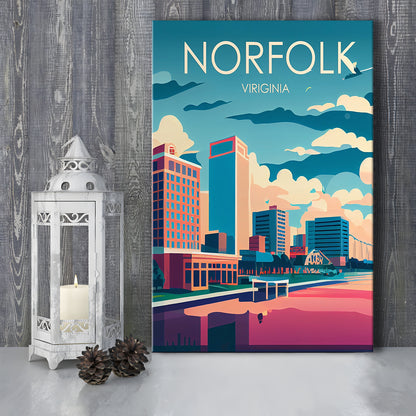 Norfolk Virginia Retro Art Print, Norfolk City Wall Art, Canvas Print, Painting Canvas, Living Room Decor