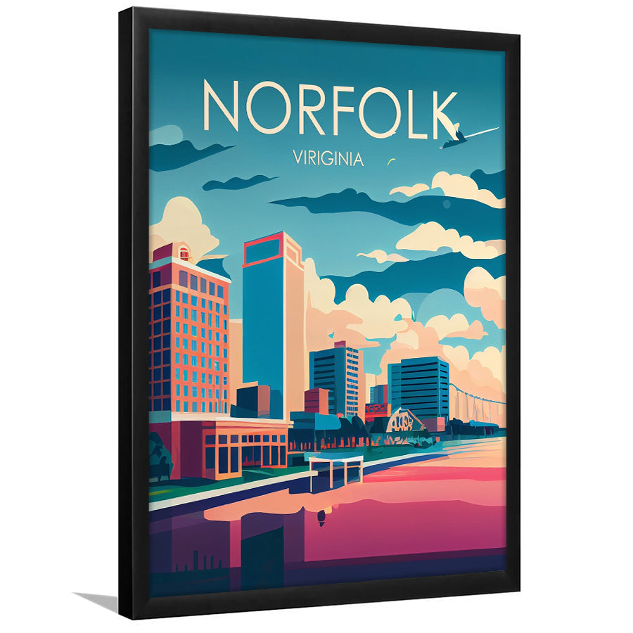 Norfolk Virginia Retro Art Print, Norfolk City Wall Art, Framed Art Print, Picture Framed, Painting Art