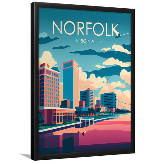Norfolk Virginia Retro Art Print, Norfolk City Wall Art, Framed Art Print, Picture Framed, Painting Art