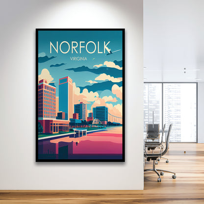 Norfolk Virginia Retro Art Print, Norfolk City Wall Art, Framed Art Print, Picture Framed, Painting Art