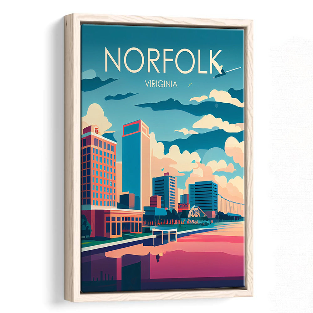 Norfolk Virginia Retro Art Print, Norfolk City Wall Art, Floating Framed Canvas Print, Framed Picture, Painting Canvas