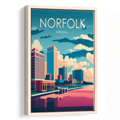 Norfolk Virginia Retro Art Print, Norfolk City Wall Art, Floating Framed Canvas Print, Framed Picture, Painting Canvas