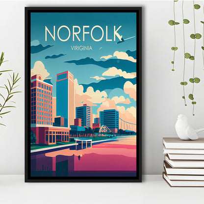 Norfolk Virginia Retro Art Print, Norfolk City Wall Art, Floating Framed Canvas Print, Framed Picture, Painting Canvas