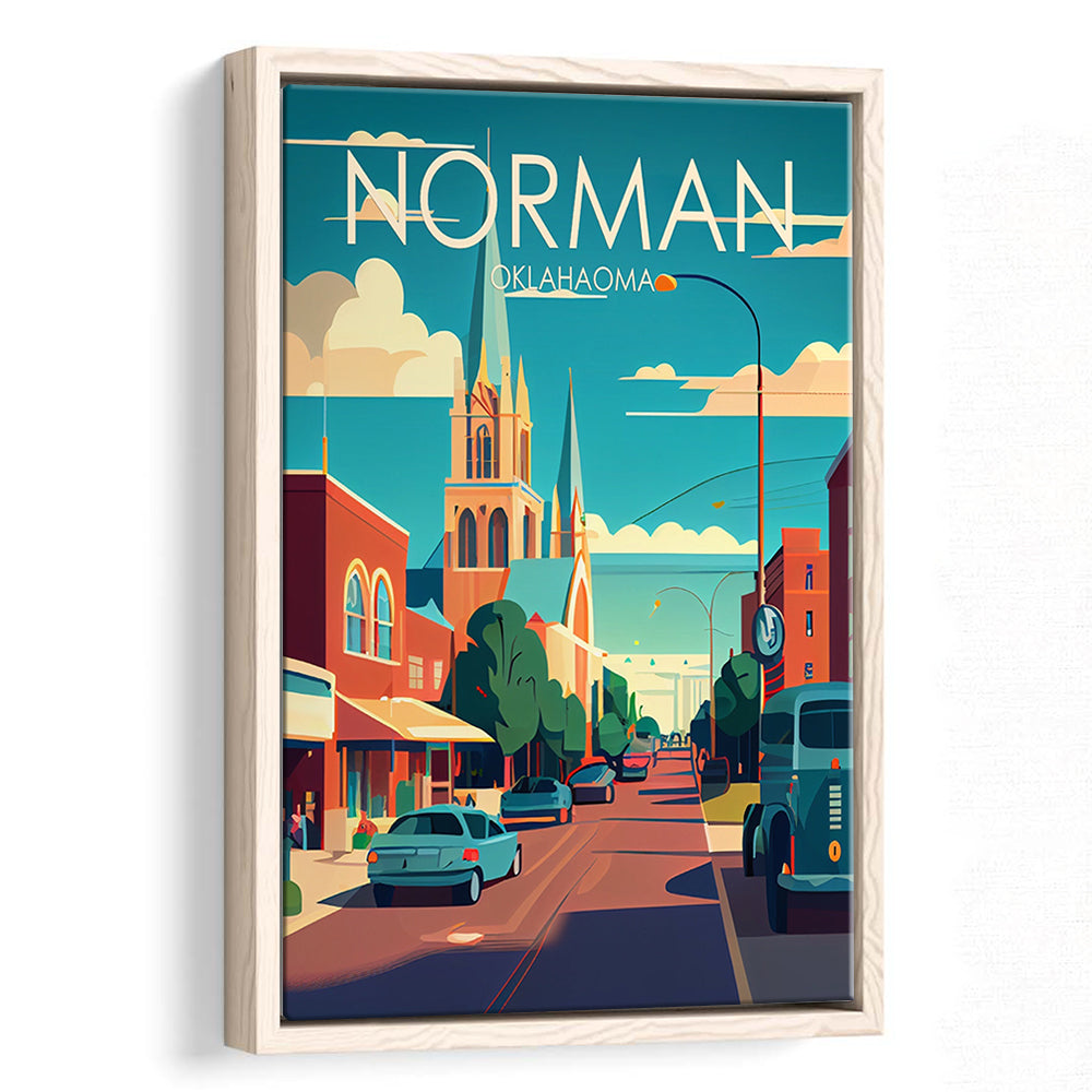 Norman Oklahoma Retro Art Print, Norman City Wall Art, Floating Framed Canvas Print, Framed Picture, Painting Canvas