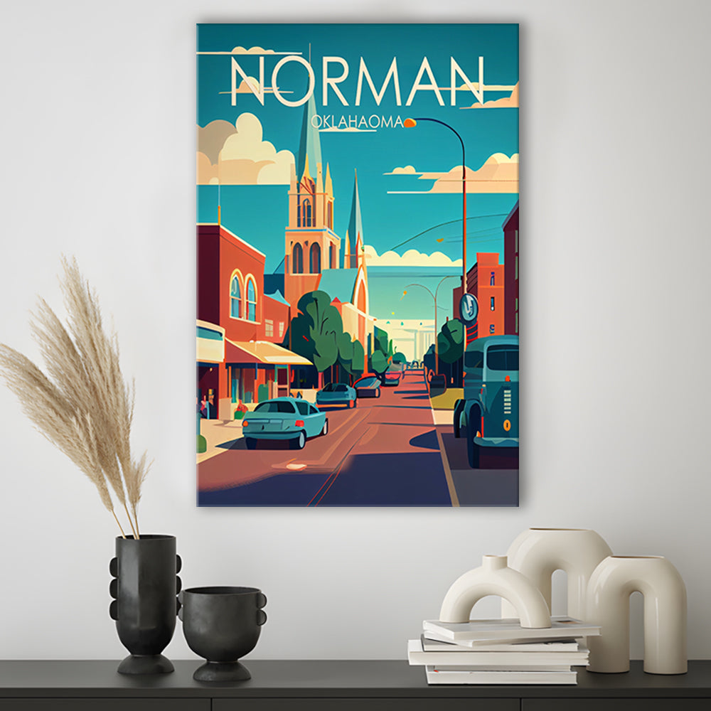 Norman Oklahoma Retro Art Print, Norman City Wall Art, Canvas Print, Painting Canvas, Living Room Decor