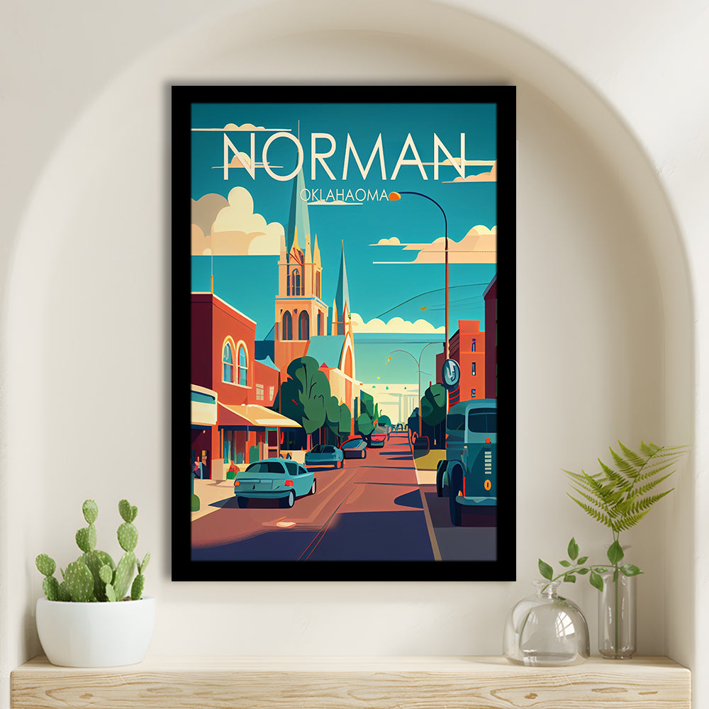 Norman Oklahoma Retro Art Print, Norman City Wall Art, Framed Art Print, Picture Framed, Painting Art