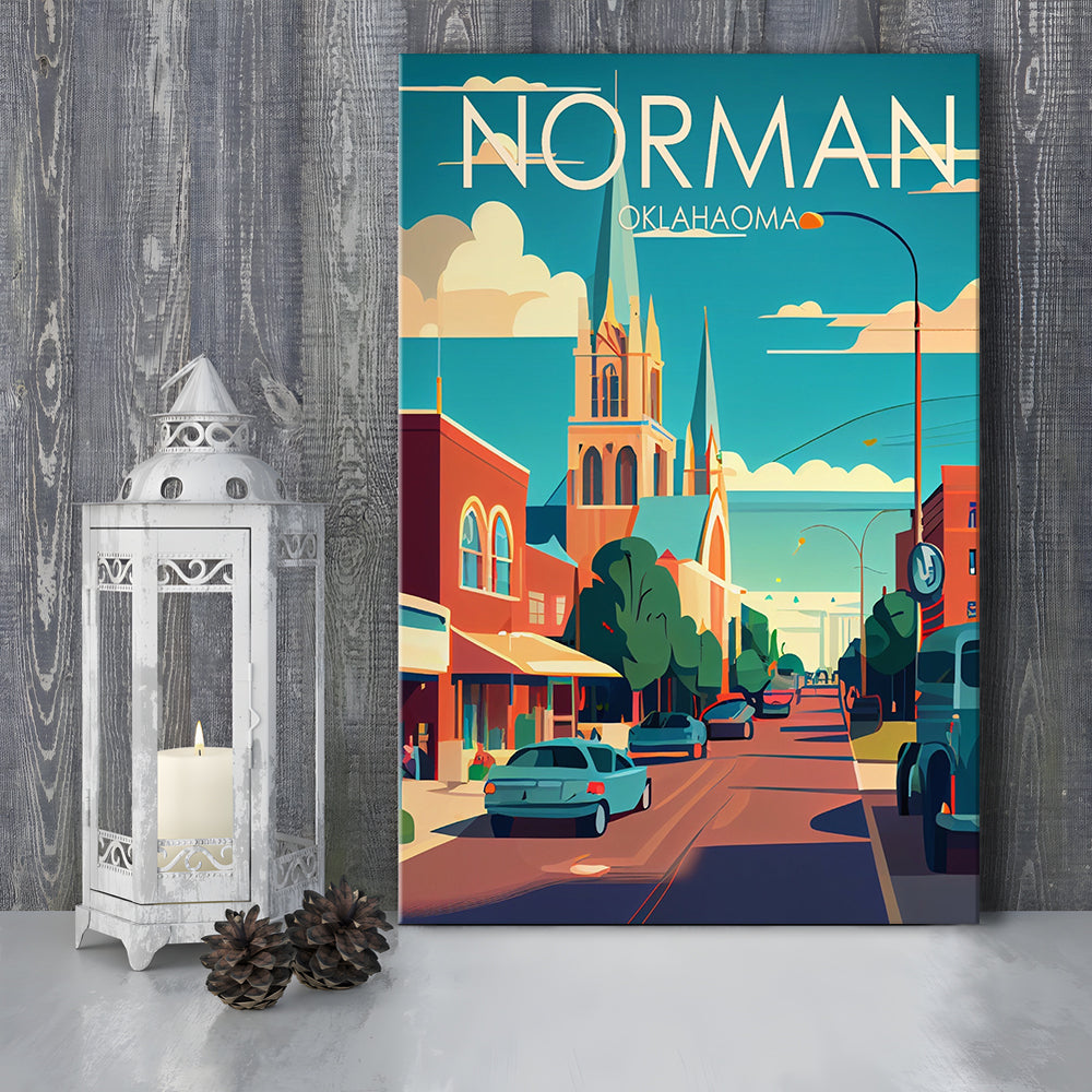 Norman Oklahoma Retro Art Print, Norman City Wall Art, Canvas Print, Painting Canvas, Living Room Decor
