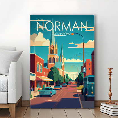 Norman Oklahoma Retro Art Print, Norman City Wall Art, Canvas Print, Painting Canvas, Living Room Decor