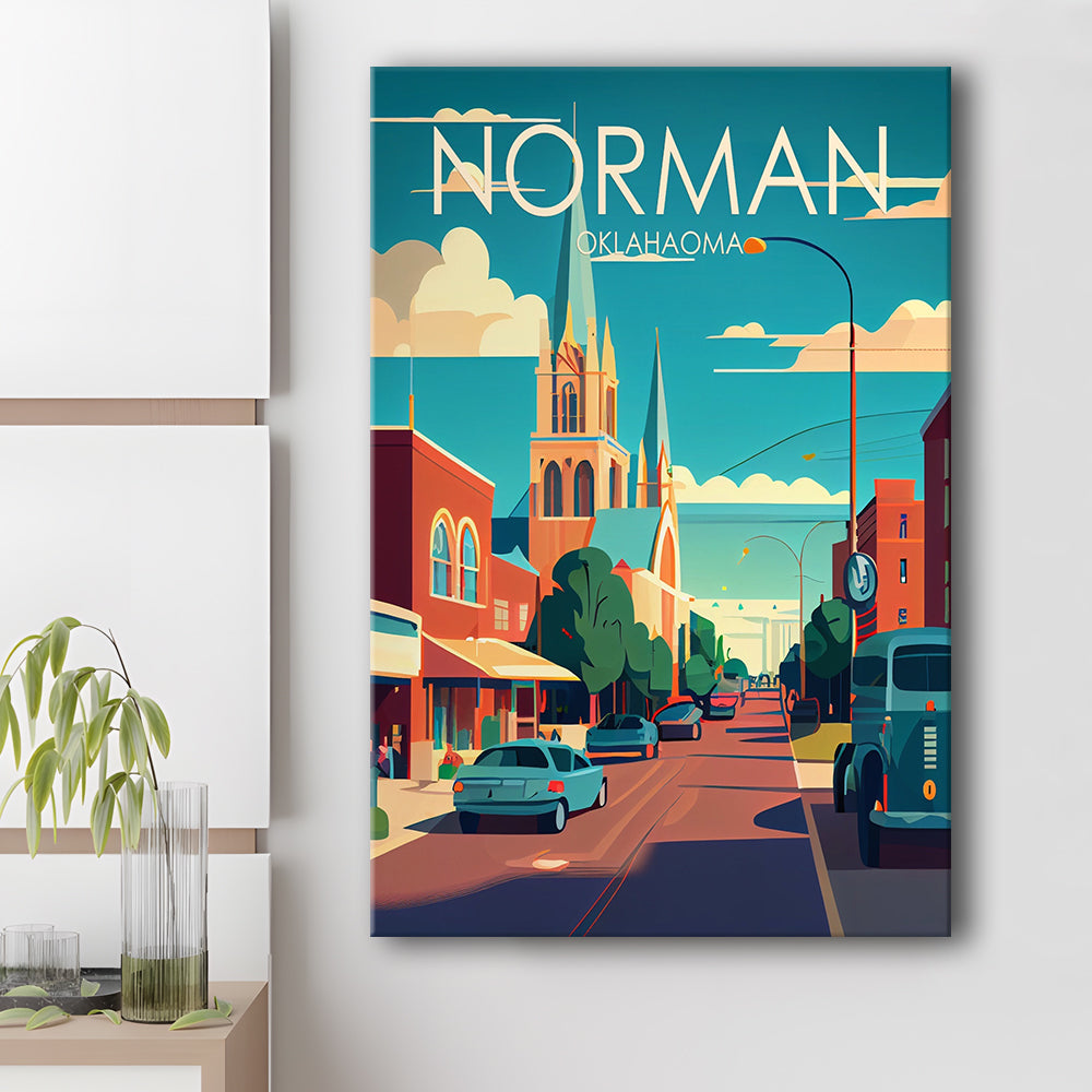 Norman Oklahoma Retro Art Print, Norman City Wall Art, Canvas Print, Painting Canvas, Living Room Decor