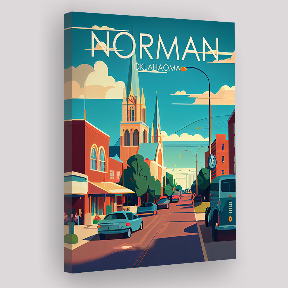 Norman Oklahoma Retro Art Print, Norman City Wall Art, Canvas Print, Painting Canvas, Living Room Decor