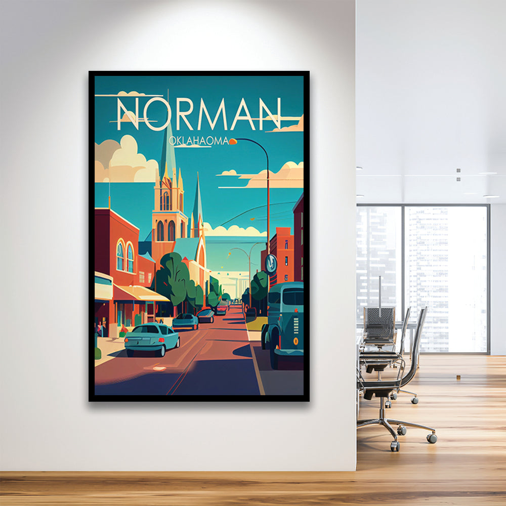 Norman Oklahoma Retro Art Print, Norman City Wall Art, Framed Art Print, Picture Framed, Painting Art