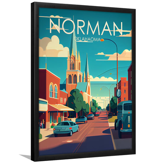 Norman Oklahoma Retro Art Print, Norman City Wall Art, Framed Art Print, Picture Framed, Painting Art