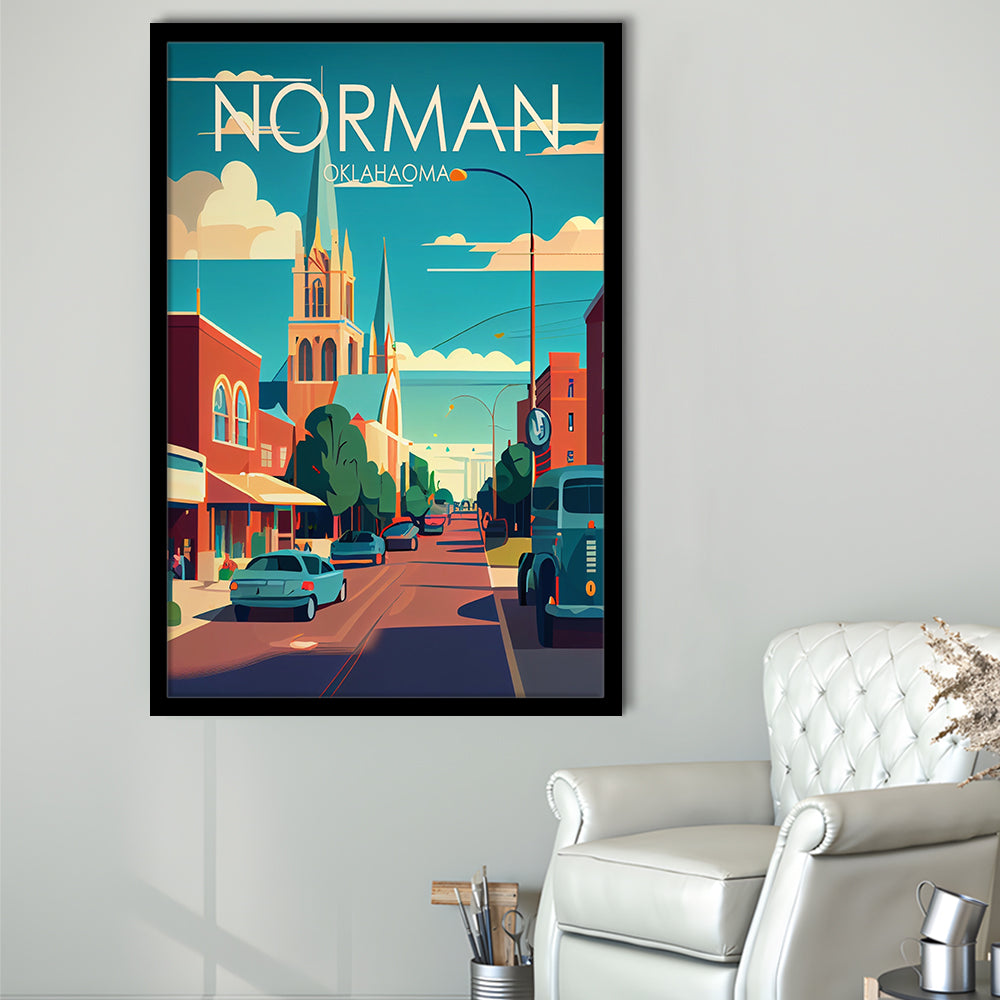 Norman Oklahoma Retro Art Print, Norman City Wall Art, Framed Art Print, Picture Framed, Painting Art