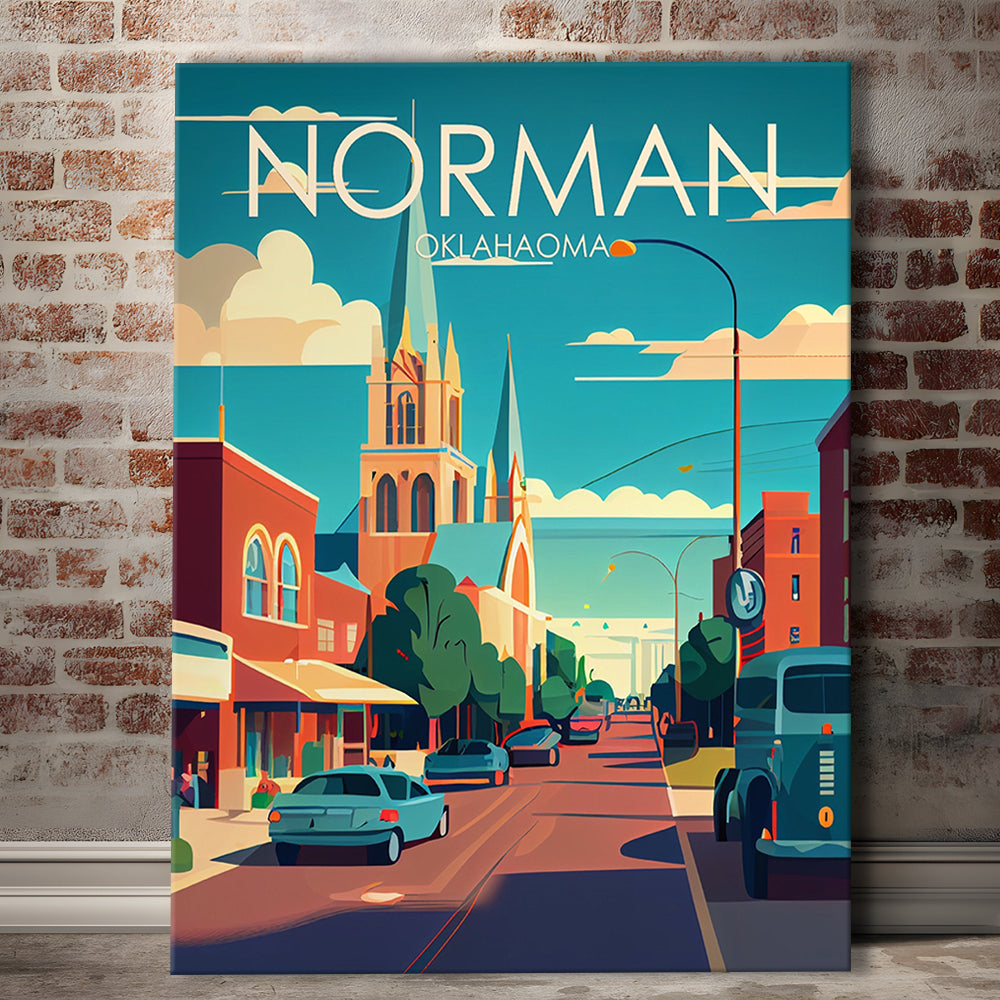 Norman Oklahoma Retro Art Print, Norman City Wall Art, Canvas Print, Painting Canvas, Living Room Decor