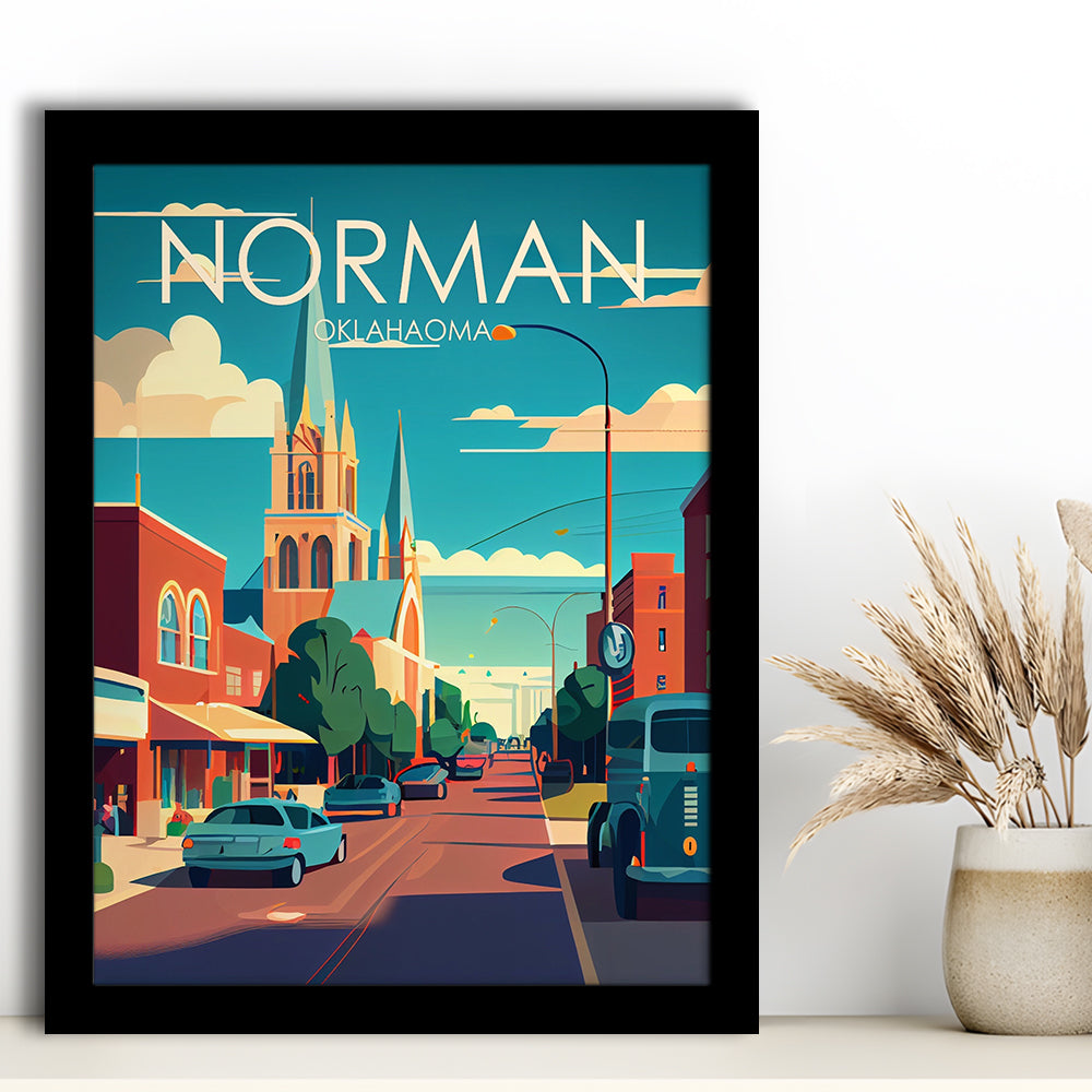 Norman Oklahoma Retro Art Print, Norman City Wall Art, Framed Art Print, Picture Framed, Painting Art