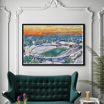 Northwestern Wildcats Painting, Ryan Field Watercolor, Sport Gift Art, Framed Art Print Wall Decor