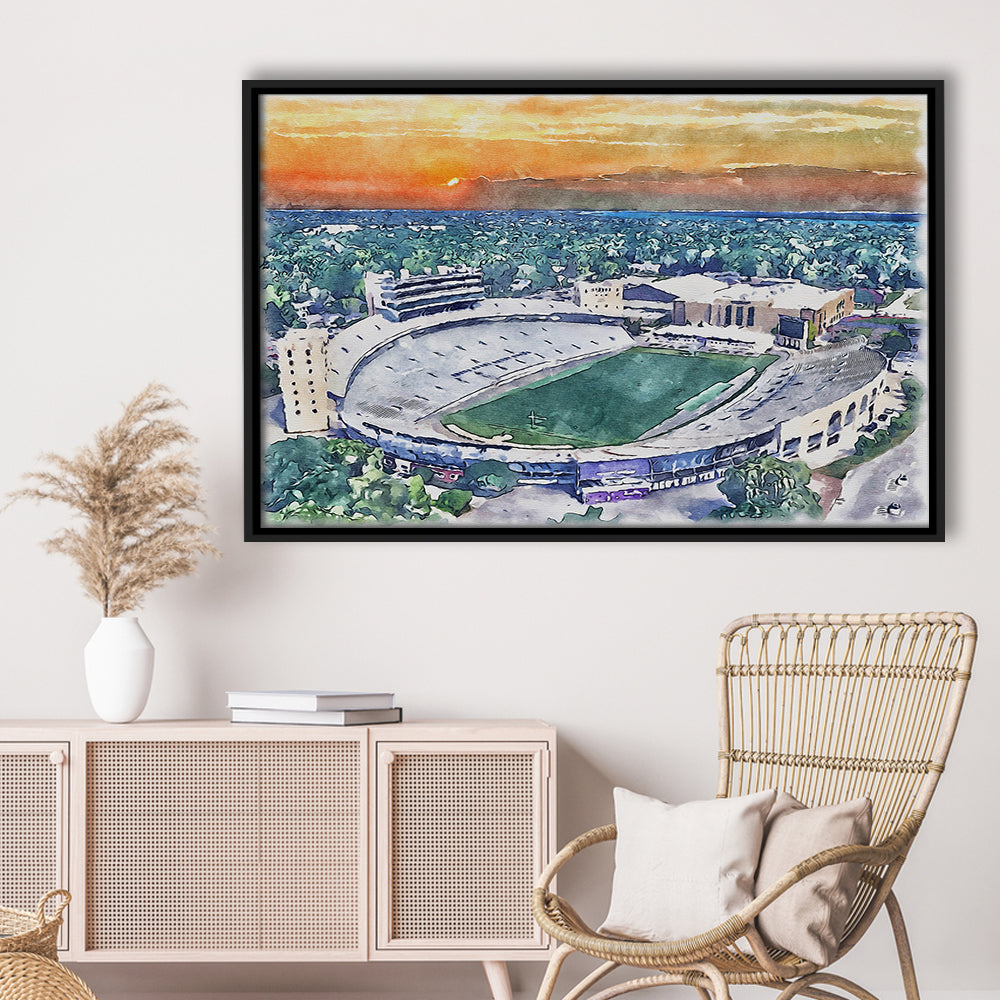 Northwestern Wildcats Painting, Ryan Field Watercolor, Sport Gift Art, Framed Canvas Print Wall Art