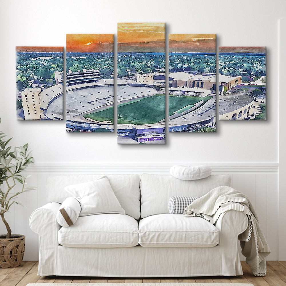 Northwestern Wildcats Painting, Ryan Field Watercolor, Sport Art, Mixed 5 Panel, Canvas Print Wall Art