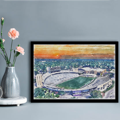 Northwestern Wildcats Painting, Ryan Field Watercolor, Sport Gift Art, Framed Art Print Wall Decor
