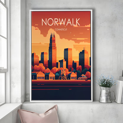 Norwalk Connecticut Retro Art Print, Norwalk City Wall Art, Floating Framed Canvas Print, Framed Picture, Painting Canvas