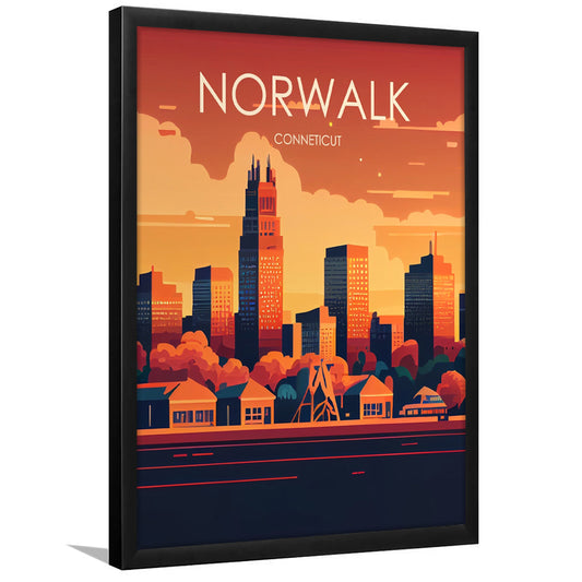 Norwalk Connecticut Retro Art Print, Norwalk City Wall Art, Framed Art Print, Picture Framed, Painting Art