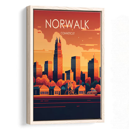 Norwalk Connecticut Retro Art Print, Norwalk City Wall Art, Floating Framed Canvas Print, Framed Picture, Painting Canvas