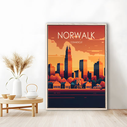 Norwalk Connecticut Retro Art Print, Norwalk City Wall Art, Floating Framed Canvas Print, Framed Picture, Painting Canvas